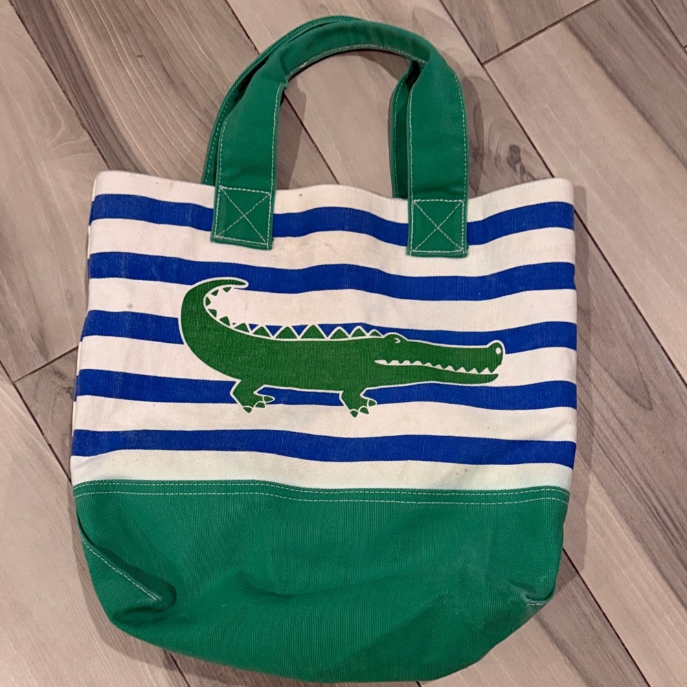 Pottery Barn Kids Green and Blue Striped alligator Canvas Tote